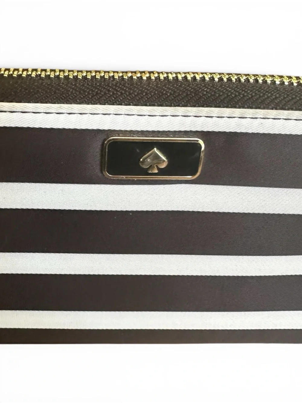 Kate Spade Black White Striped Zip Around Wallet Continental Wallet